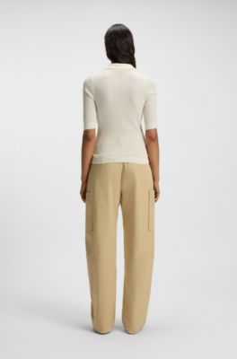 Virgin-wool sweater with collar and buttoned placket, White