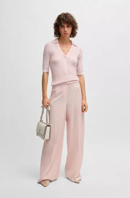 Virgin-wool sweater with collar and buttoned placket