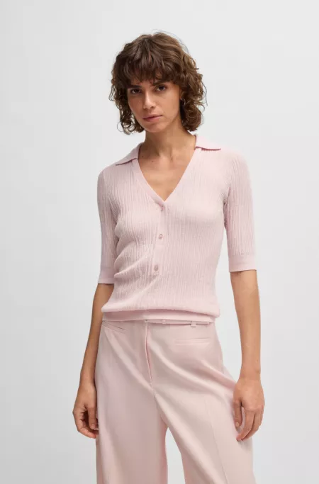 Virgin-wool sweater with collar and buttoned placket