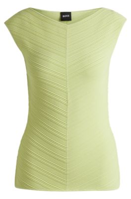 Top con cuello en pico y estructura de punto, Verde