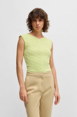 Top con cuello en pico y estructura de punto, Verde