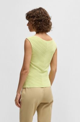 Top con cuello en pico y estructura de punto, Verde