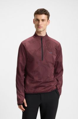 Active zip-neck sweatshirt in jacquard stretch fabric, Red