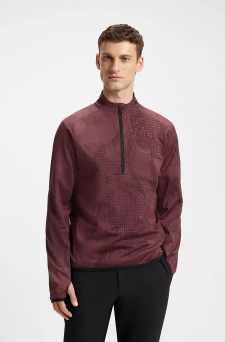Active zip-neck sweatshirt in jacquard stretch fabric