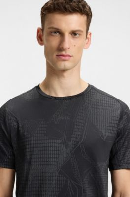 Active jacquard-pattern T-shirt with moisture management, Black