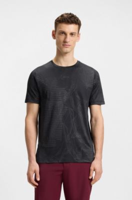 Active jacquard-pattern T-shirt with moisture management, Black