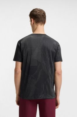 Active jacquard-pattern T-shirt with moisture management, Black