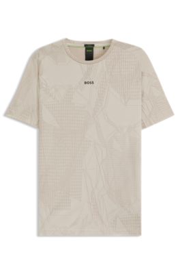 Active jacquard-pattern T-shirt with moisture management, Light Beige