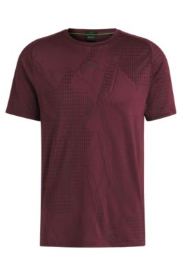 Active jacquard-pattern T-shirt with moisture management, Red