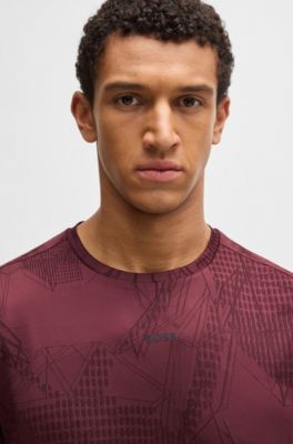 Active jacquard-pattern T-shirt with moisture management, Red