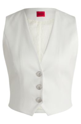 Chaleco regular fit en tejido brillante, Blanco