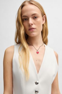 Chaleco regular fit en tejido brillante, Blanco