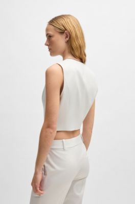 Chaleco regular fit en tejido brillante, Blanco