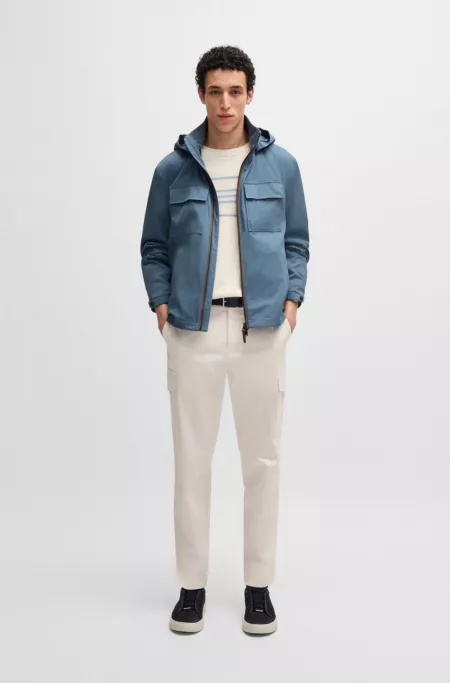 Hooded jacket in cotton-silk twill