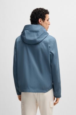Hooded jacket in cotton-silk twill, Blue