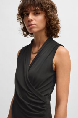 Sleeveless wrap-front top in stretch crepe, Black