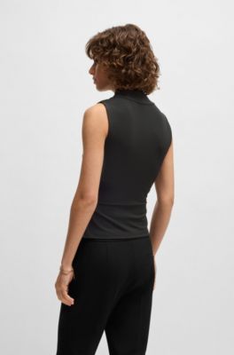 Sleeveless wrap-front top in stretch crepe, Black