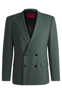 Slim-fit jacket in wool-blend stretch poplin, Light Green