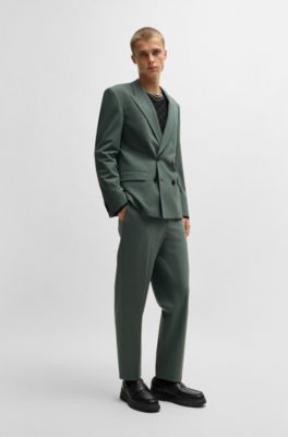 Slim-fit jacket in wool-blend stretch poplin, Light Green