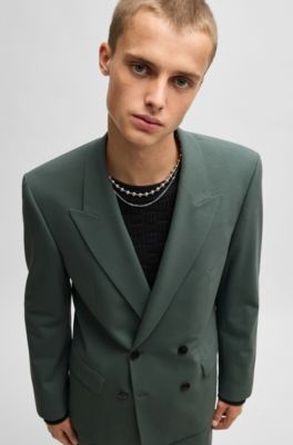Slim-fit jacket in wool-blend stretch poplin, Light Green