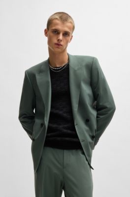 Slim-fit jacket in wool-blend stretch poplin, Light Green
