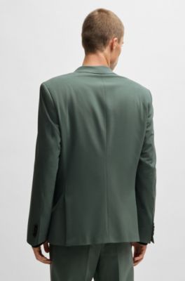 Slim-fit jacket in wool-blend stretch poplin, Light Green