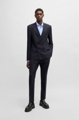 Chaqueta slim fit de popel&iacute;n de mezcla de lana el&aacute;stico, Azul oscuro