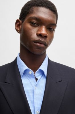 Chaqueta slim fit de popel&iacute;n de mezcla de lana el&aacute;stico, Azul oscuro