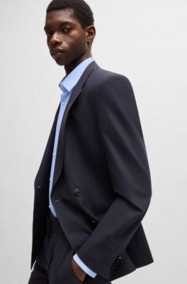 Chaqueta slim fit de popel&iacute;n de mezcla de lana el&aacute;stico, Azul oscuro