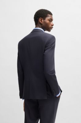 Chaqueta slim fit de popel&iacute;n de mezcla de lana el&aacute;stico, Azul oscuro