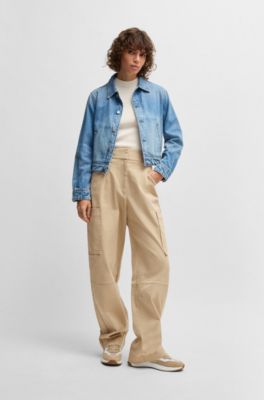 Relaxed-fit trousers in stretch-cotton twill, Beige