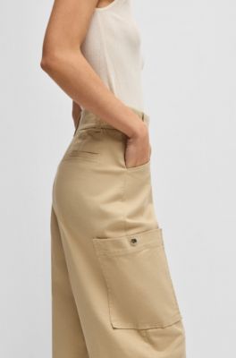 Relaxed-fit trousers in stretch-cotton twill, Beige