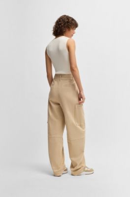 Relaxed-fit trousers in stretch-cotton twill, Beige