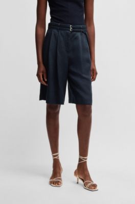 Relaxed-fit belted culottes with wide leg, Dark Blue