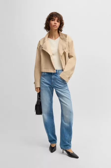 Stand-collar blazer in stretch-cotton twill