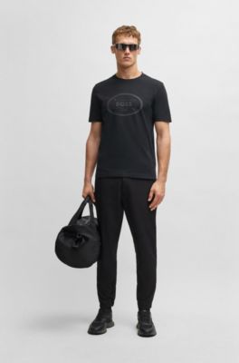 Cotton-jersey T-shirt with golf artwork and logo, Black