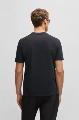 Cotton-jersey T-shirt with golf artwork and logo, Black
