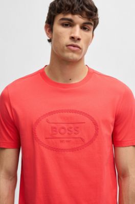 Cotton-jersey T-shirt with golf artwork and logo, Light Red