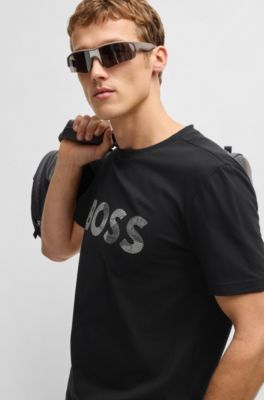 Cotton-jersey T-shirt with logo print, Black
