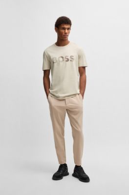 Cotton-jersey T-shirt with logo print, Light Beige