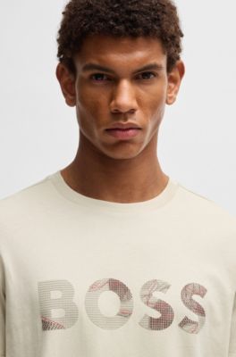 Cotton-jersey T-shirt with logo print, Light Beige