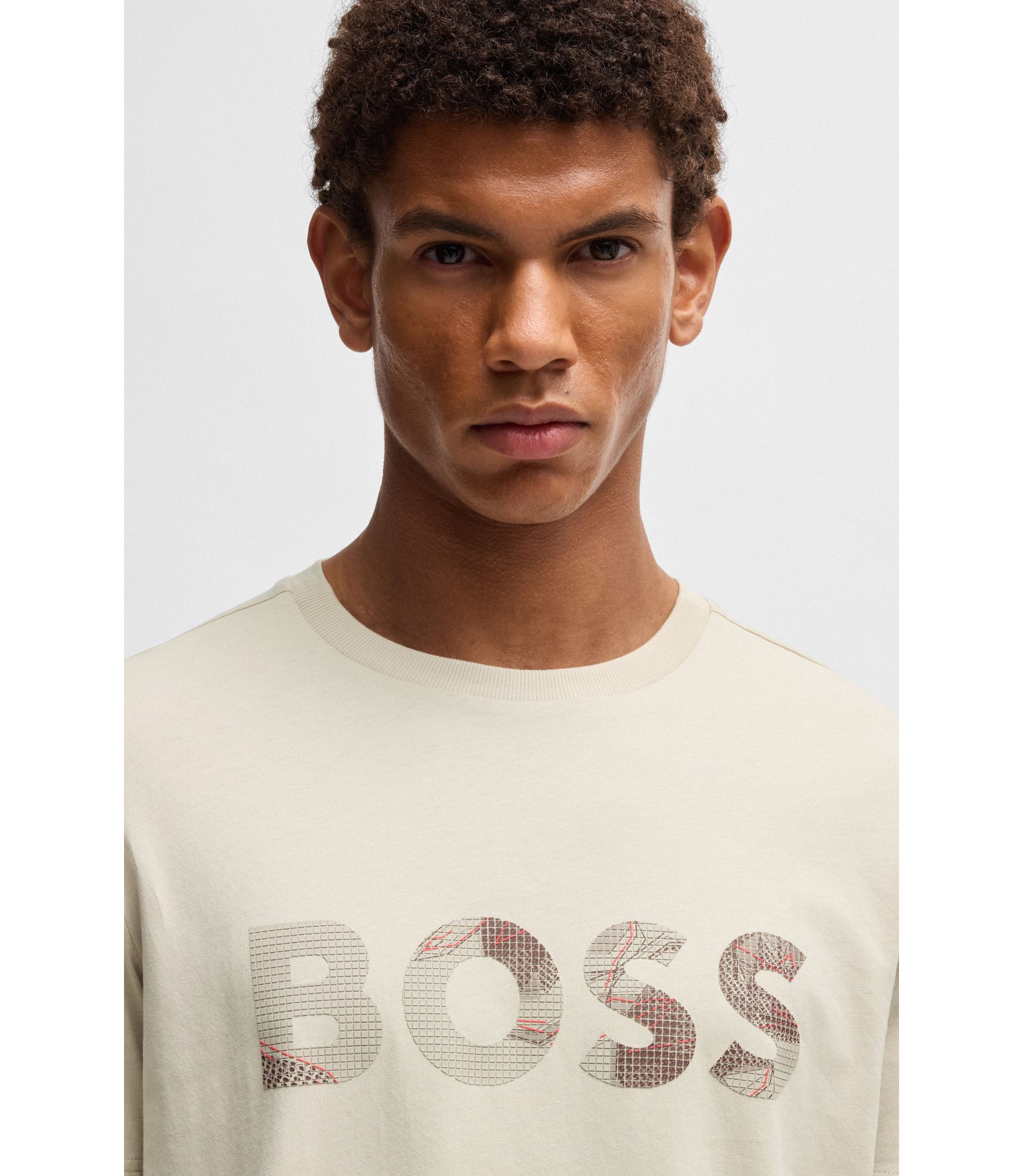 BOSS - Cotton-jersey T-shirt with logo print - Light Beige