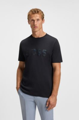 Cotton-jersey T-shirt with logo print, Dark Blue