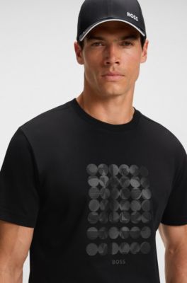 Interlock-cotton T-shirt with circle artwork, Black