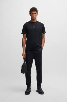 Stretch-cotton T-shirt with logo badge, Black