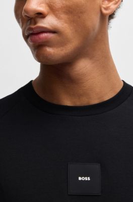 Stretch-cotton T-shirt with logo badge, Black