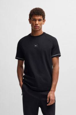 Stretch-cotton T-shirt with logo badge, Black