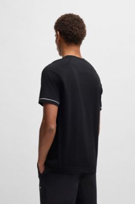 Stretch-cotton T-shirt with logo badge, Black
