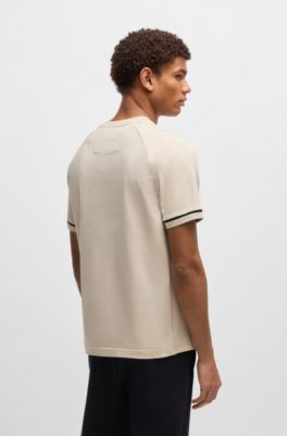 Stretch-cotton T-shirt with logo badge, Light Beige
