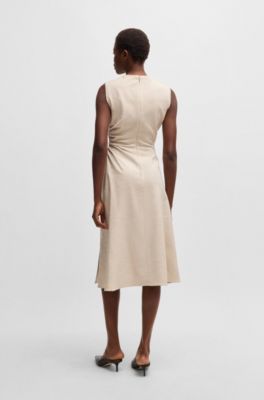 Vestido jaspeado con detalles deshilachados y fruncidos, Beige claro